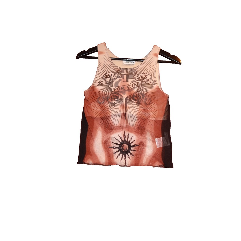 Jean Paul Gaultier Love Moi Mesh Tank Top M Safe Sex Tattoo Graphic